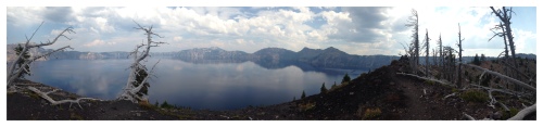 The view from the rim of the crater on Wizard Island, inside of Crater Lake.